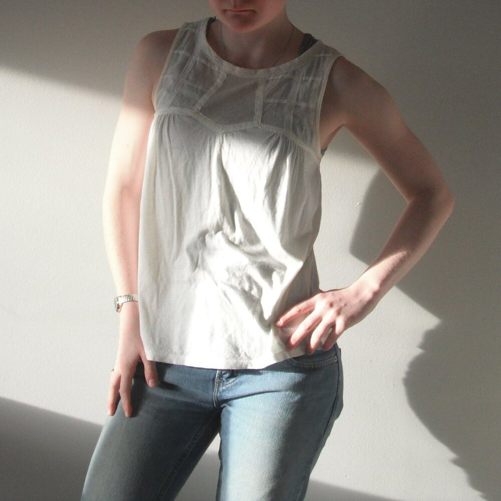 VTG Deletta Womens Tank Slip Cotton White Small - Lightly Yellowed